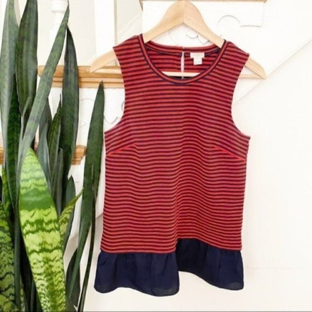 j. crew Striped pattern ruffle-hem tank top XS